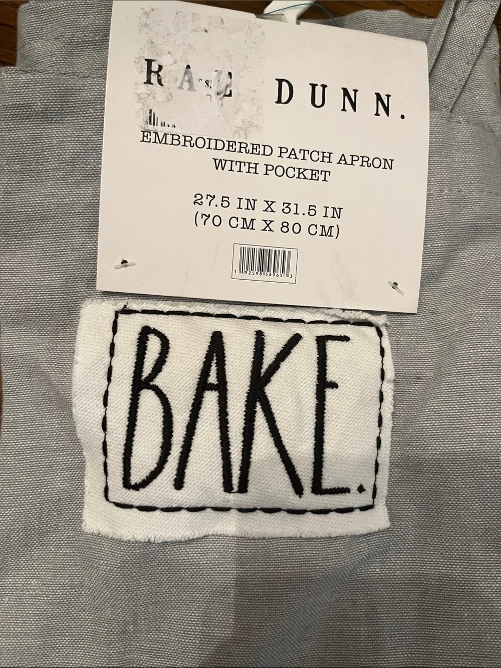Rae Dunn Light Gray 'BAKE' Apron, new